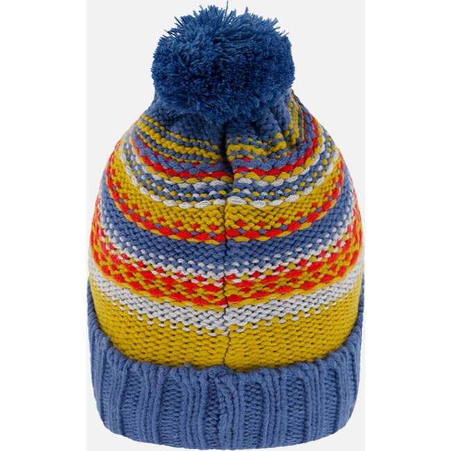 Acrylic Striped Knit Pom Pom Hat, Yellow & Blue - Hats - 3