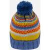 Acrylic Striped Knit Pom Pom Hat, Yellow & Blue - Hats - 3