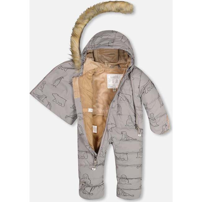 Artic Friends Print One-Piece Baby Car Seat Snowsuit, Silver Grey - Snowsuits - 3