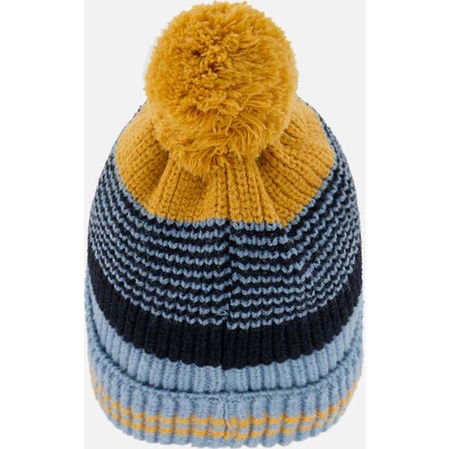 Acrylic Striped Knit Pom Pom Colorblock Hat, Yellow & Blue - Hats - 3