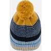 Acrylic Striped Knit Pom Pom Colorblock Hat, Yellow & Blue - Hats - 3
