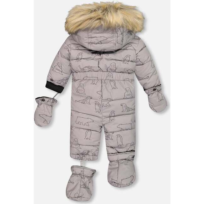 Artic Friends Print One-Piece Baby Snowsuit, Silver Grey - Snowsuits - 3