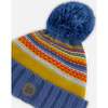 Acrylic Striped Knit Pom Pom Hat, Yellow & Blue - Hats - 4