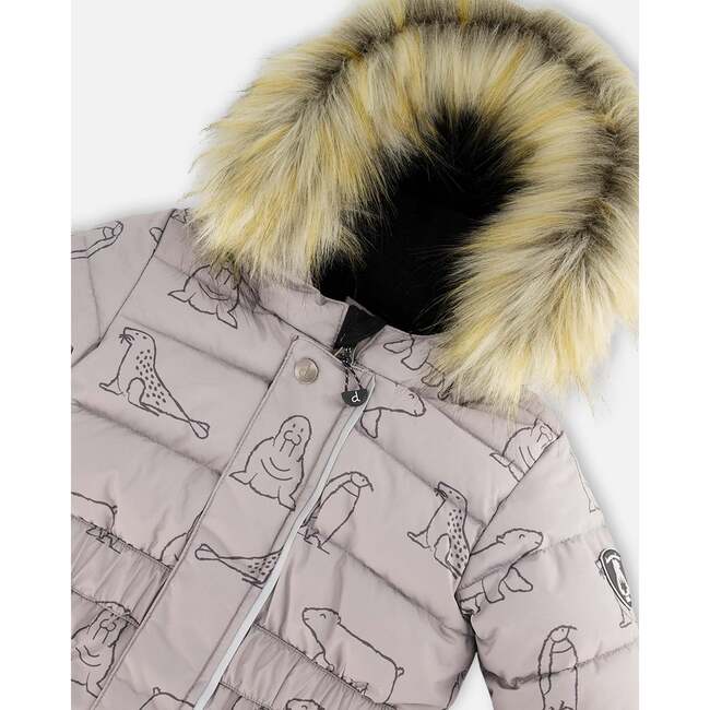 Artic Friends Print One-Piece Baby Snowsuit, Silver Grey - Snowsuits - 5
