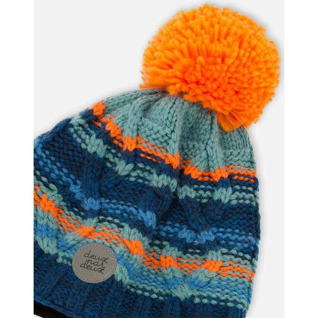 Acrylic Peruvian Knit Hat, Navy & Orange - Hats - 4