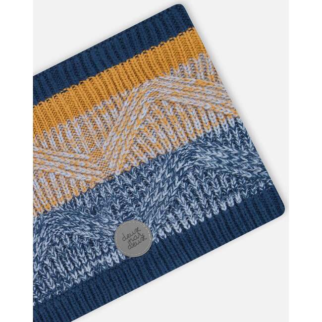 Acrylic Knit Neckwarmer, Navy & Chocolate - Scarves - 4