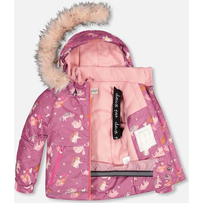 Little Cat Print 2-Piece Snowsuit, Golden Oak - Snowsuits - 4