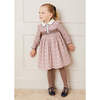 Floral Hand-Smocked Long Sleeve Collar Dress, Tan - Dresses - 2