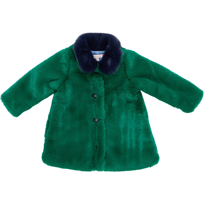 Girls Kate Coat, Emerald Faux Fur