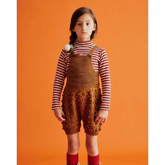 Popcorn Knit Ribbed Yoke Romper, Acorn - Rompers - 2