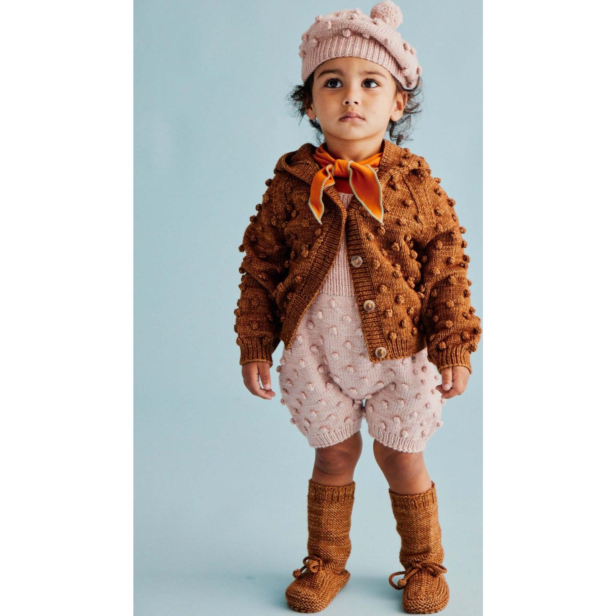 Popcorn Knit Ribbed Yoke Romper, Rosette - Misha & Puff Pants