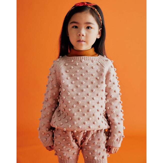 Popcorn Knit Long Sleeve Sweater, Rosette - Sweaters - 2