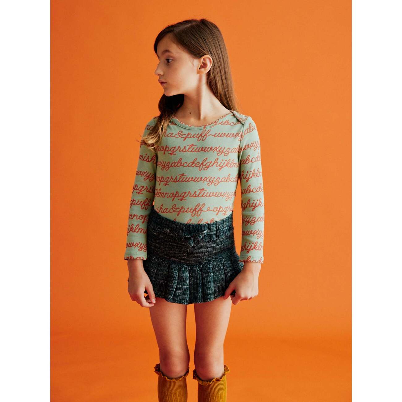 Skating Pond Knit Pleated Mini Yoke Skirt, Camp Green - Misha & Puff Skirts  | Maisonette