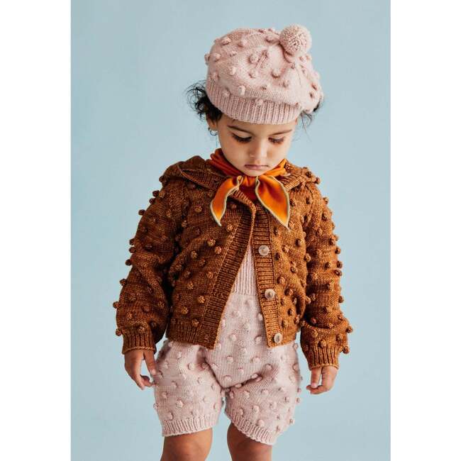 Popcorn Knit Ribbed Yoke Romper, Rosette - Rompers - 4