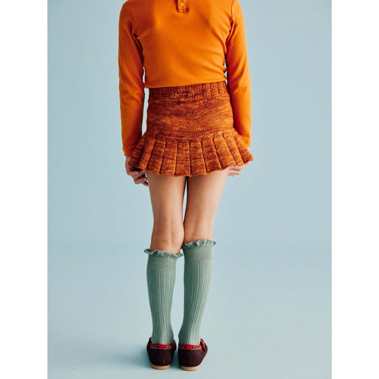 Skating Pond Knit Pleated Mini Yoke Skirt, Fox - Misha & Puff 