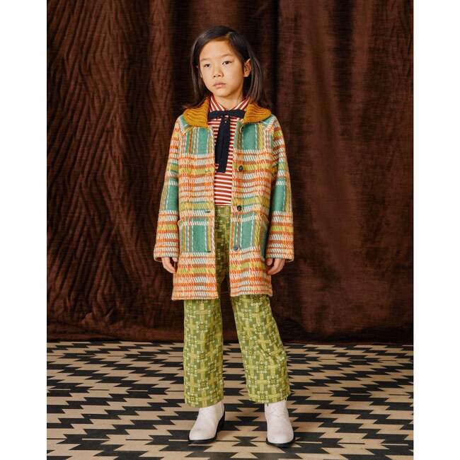 Boiled Wool Knit Kitchen Plaid Coat, Bottle Green - Jackets - 2