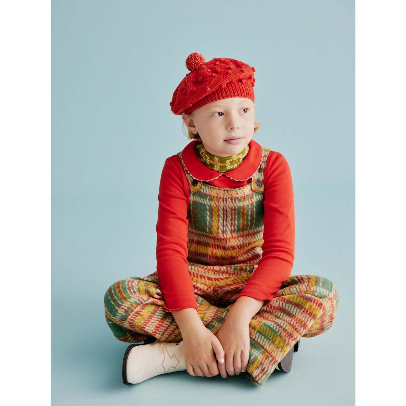 Boiled Wool Knit Kitchen Plaid Overall, Bottle Green - Misha