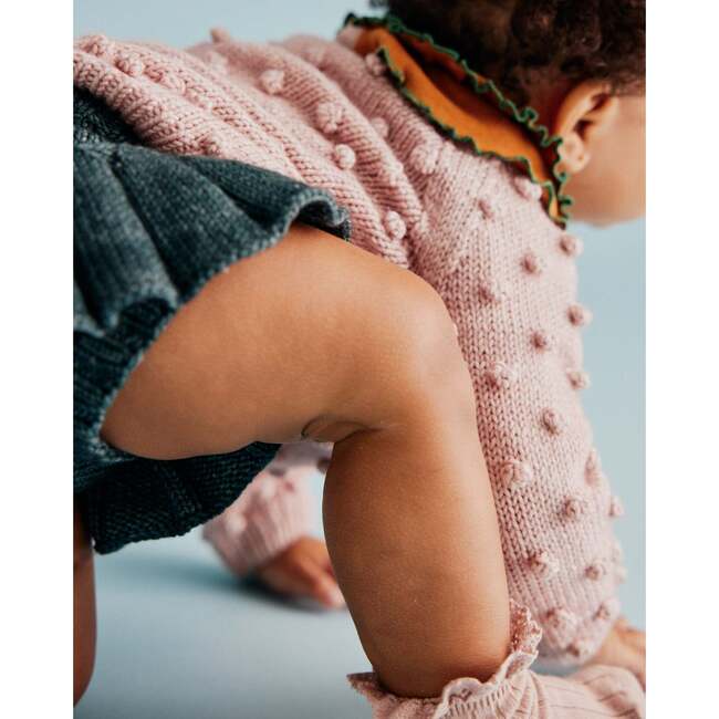 Popcorn Knit Long Sleeve Sweater, Rosette - Sweaters - 7