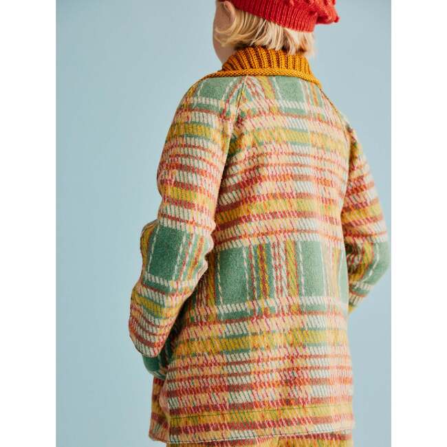 Boiled Wool Knit Kitchen Plaid Coat, Bottle Green - Jackets - 4