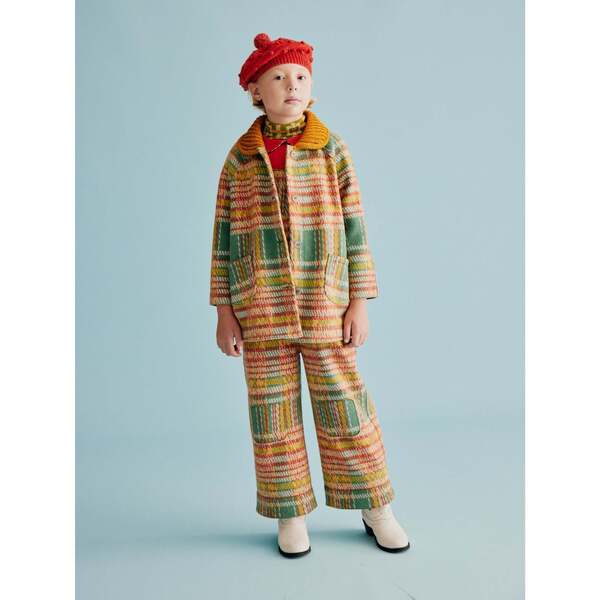 Boiled Wool Knit Kitchen Plaid Overall, Bottle Green - Misha