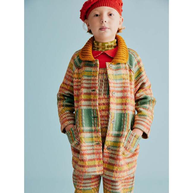 Boiled Wool Knit Kitchen Plaid Coat, Bottle Green - Jackets - 5