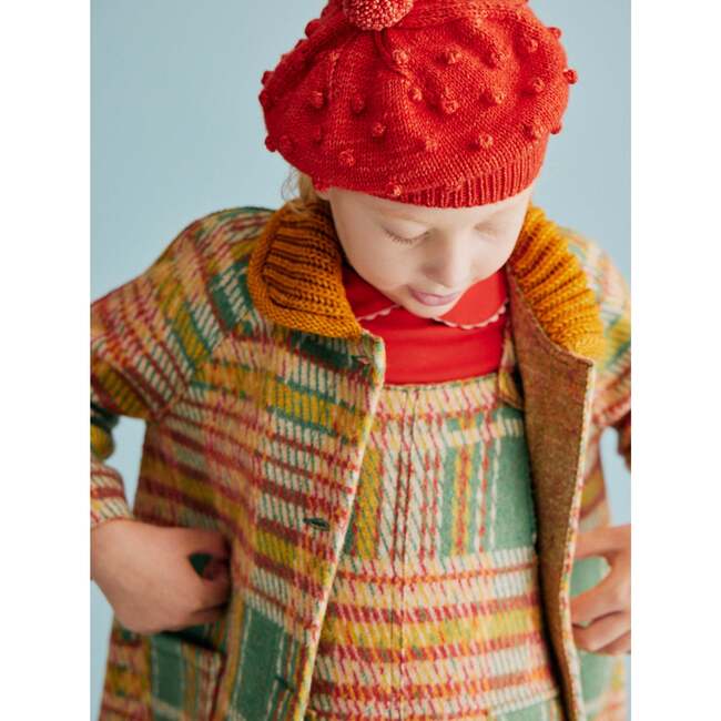 Boiled Wool Knit Kitchen Plaid Coat, Bottle Green - Jackets - 6