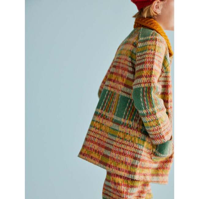 Boiled Wool Knit Kitchen Plaid Coat, Bottle Green - Jackets - 7