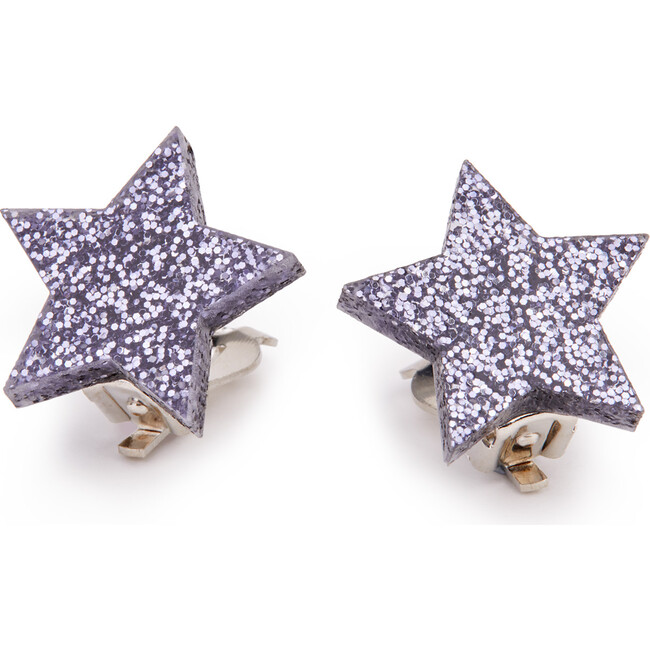 Star Earrings, Grey Glitter
