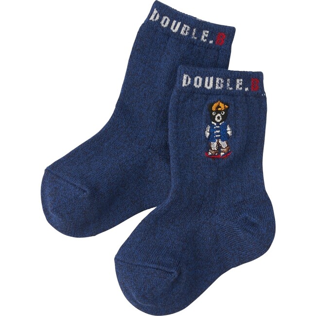 Embroidery Double B Crew Socks, Navy