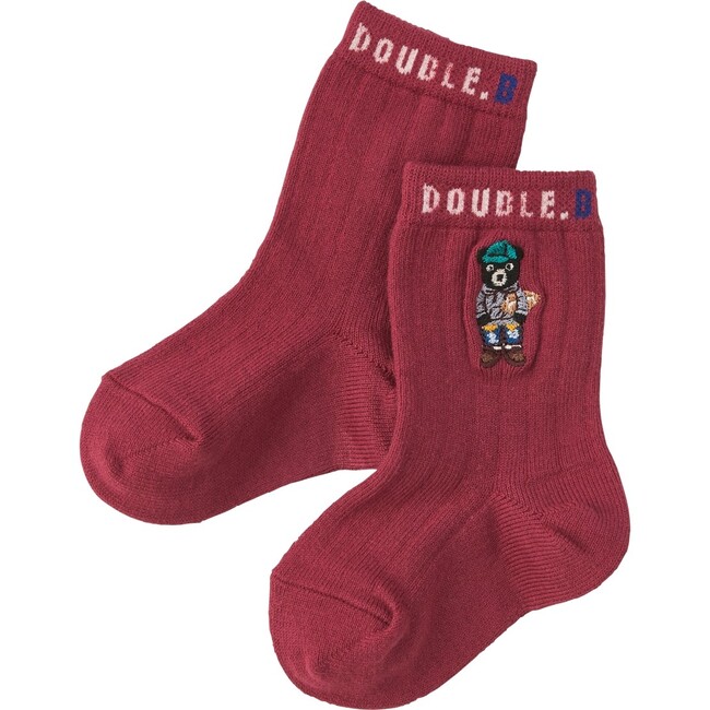 Embroidery Double B Crew Socks, Red