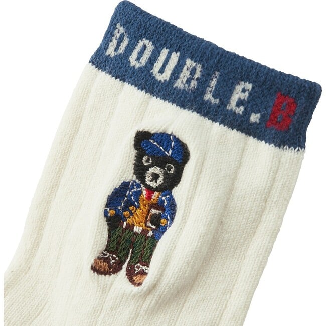 Embroidery Double B Crew Socks, White - Socks - 2