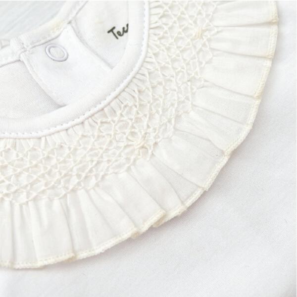 Smocked Short Sleeve Bodysuit, White - Onesies - 3