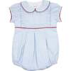 Gingham Pleated Bubble Romper, Blue - Rompers - 1 - thumbnail