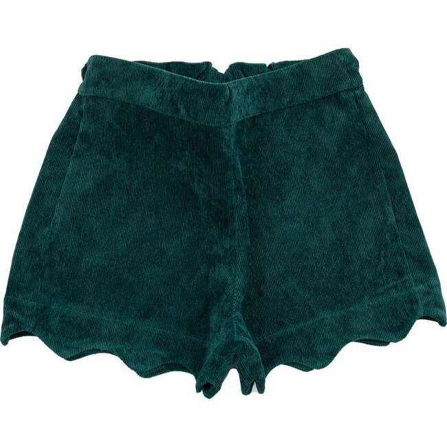 Corduroy Scalloped Hem Shorts, Green