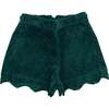 Corduroy Scalloped Hem Shorts, Green - Shorts - 1 - thumbnail