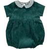 Gingham Corduroy Bubble Romper, Green - Rompers - 1 - thumbnail