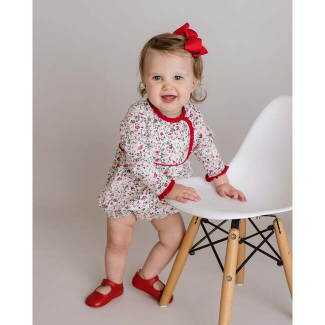 Holiday Floral Bubble Romper, Red Multi - Rompers - 2