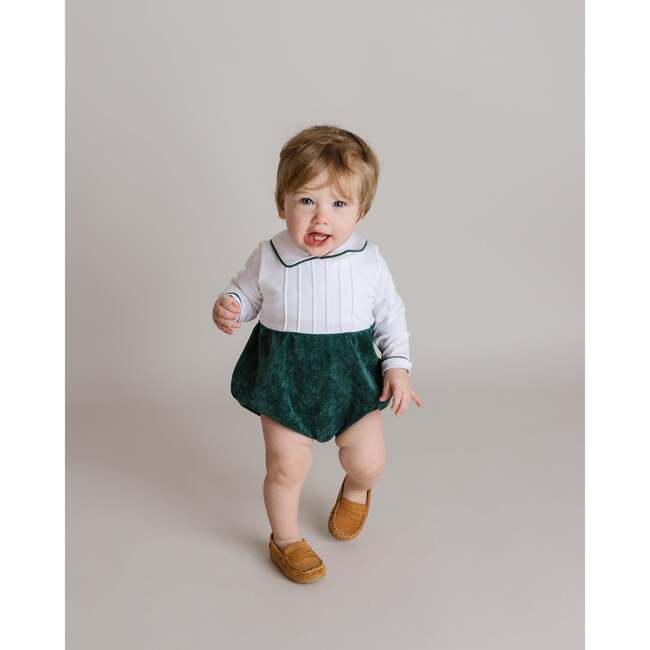 Elegant Jersey Corduroy Bubble Romper, Green - Rompers - 2
