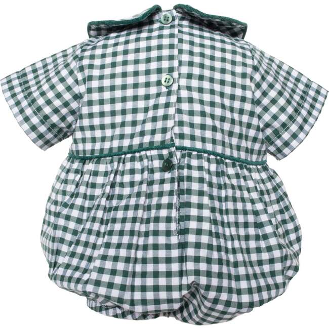 Gingham Bubble Romper, Green - Rompers - 3