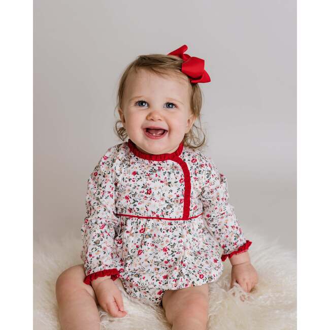 Holiday Floral Bubble Romper, Red Multi - Rompers - 3