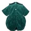 Gingham Corduroy Bubble Romper, Green - Rompers - 3