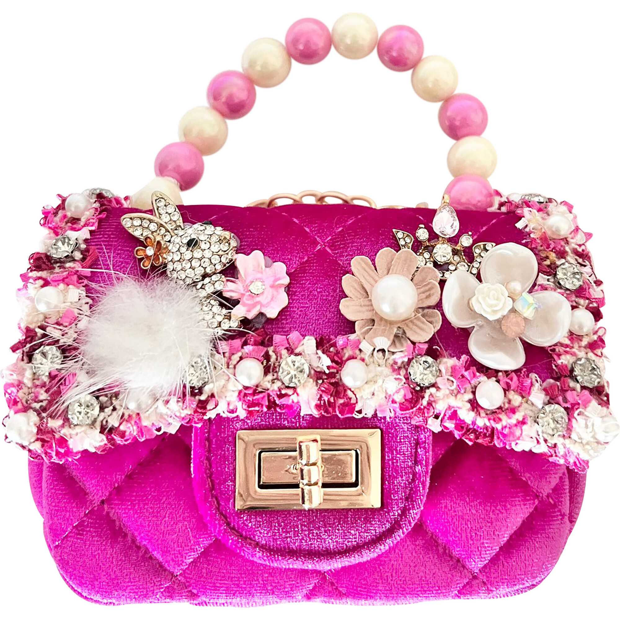 Hot Pink Velvet Flower Bunny Charm Purse - Bags - 1