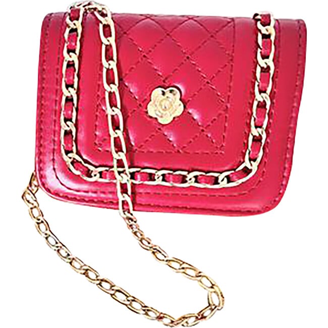 Red Faux Leather Chain Purse - Bags - 3