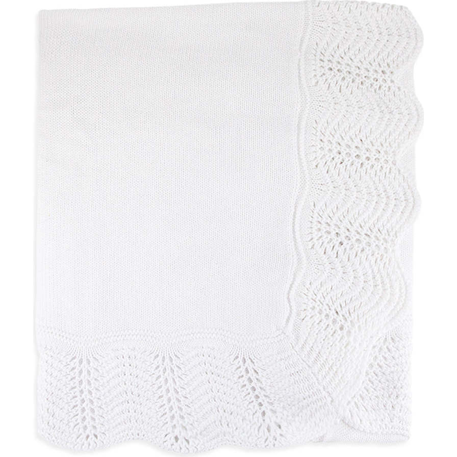 Traditional Knitted Baby Blanket, White - Blankets - 1