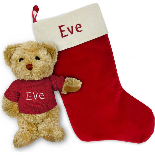 Bertie Bear's Personalized Christmas Stocking in Red