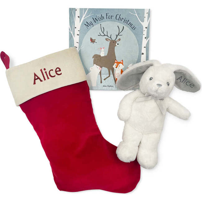 Little Grey Bunny's Personalized Christmas Stocking and Book Set