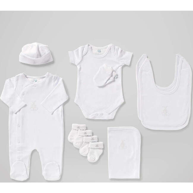 Personalized Three Little Giraffes Luxury New Baby Hamper, White - Mixed Apparel Set - 3