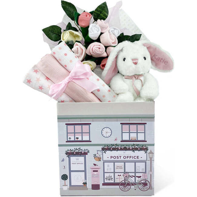 Personalized Little Bunny Welcome Baby Hamper, Pink