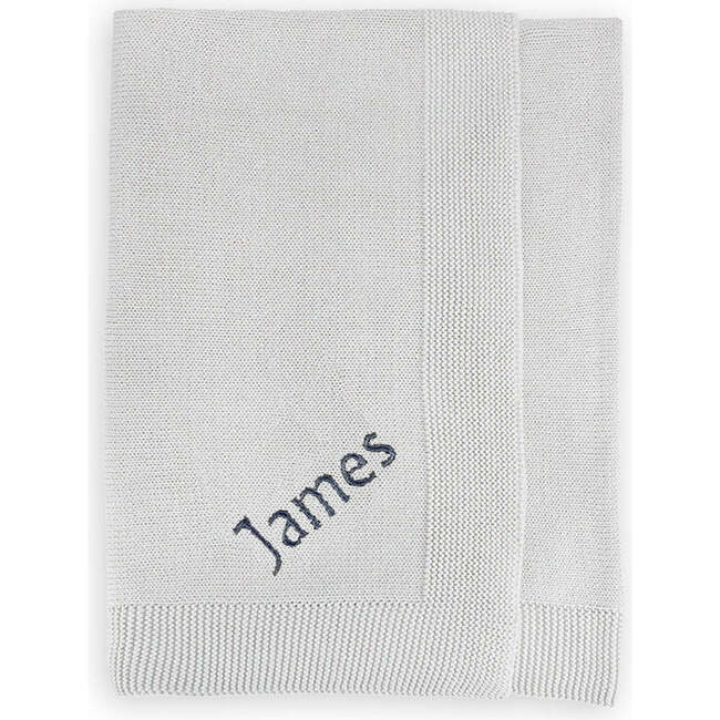 Personalized Knitted Baby Blanket, Grey