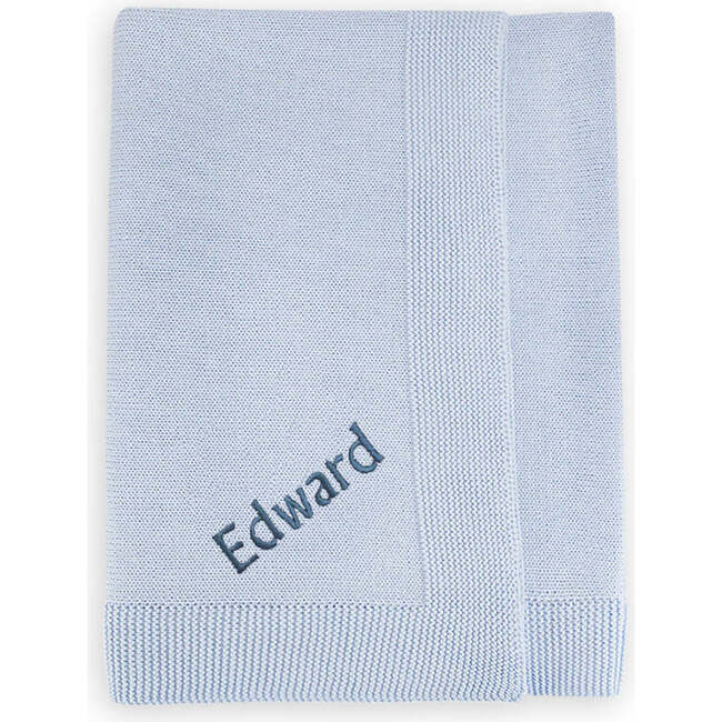 Personalized Knitted Baby Blanket, Blue